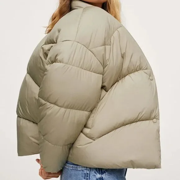 Mango padded quilted bomber jacket in light green - Picture 4 of 7